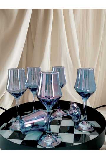 Set of 6 Blue Coffee Side Water Glasses Set of Glasses 135 Cc