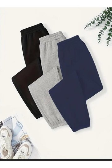 3-Piece Black-Grey-Navy Color High Waist Comfortable Fit -Jogger Leg Sweatpants