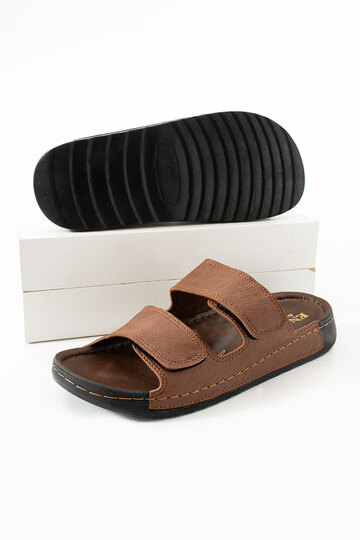 Men's Leather (Artificial) Orthopedic Comfortable Sole Adjustable Velcro Stitched Leather Insole Men's Slippers