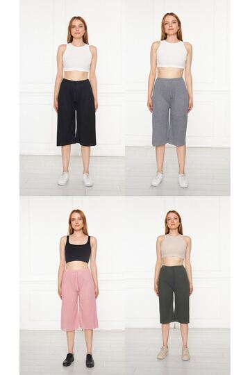 4-Piece Camel-Water Green-Smoked-Oil Women's Ribbed Pants & Sweatpants, Casual Home Wear Pajamas