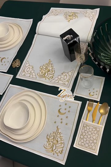 19-Piece Embroidered Ramadan Crescent Placemat Set for 6 People