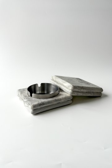 Square Bubble Steel Ash Tray with Lid Marble Pattern