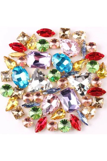 Mix Gold setting 50pcs Strass Mix Size and Shapes Colors Fancy Crystal Glass Rhinestones With Silver