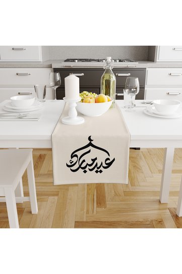 مفرش طاولة طولي لشهر رمضان، بنقشة رمضانية، مقاوم للبقع، قابل للغسل، مصنوع من قماش خلية نحل ميكرو، المقاس 140×40 سم