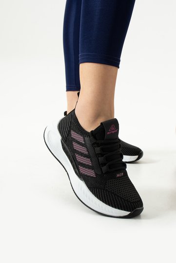 Women's Black Fuchsia Lace-Up Orthopedic Mesh Knit Lightweight Sole Sneakers Daily Walking Sneakers