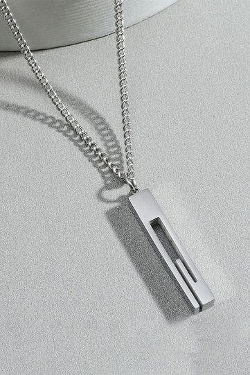 Gray Greek Pattern 60 Cm. Bar Steel Women Men Necklace Eu41By