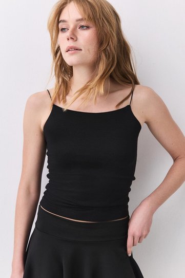 Women's Rope Strap Athlete Blouse Black 8014