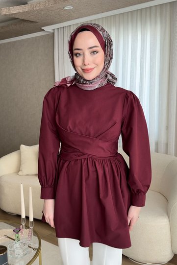 تونيك برباط أمامي للنساء باللون البوردو