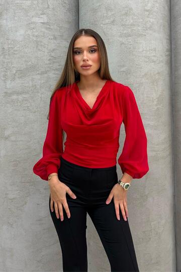 Women's Sleeves Balloon Degaje Collar Blouse