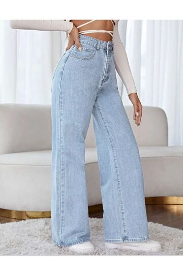 Karyıkama Palazzo Women's Light Blue High Waist Wide Leg Loose, Loose Palazzo Jeans