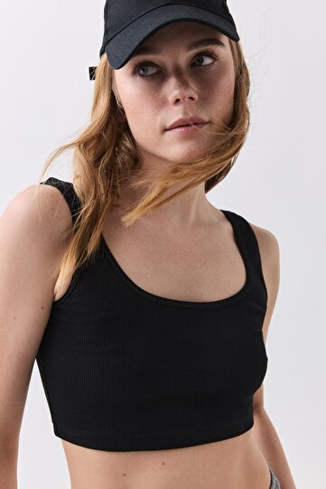Women's Strappy Short Crop Top Tank Top Black 9015
