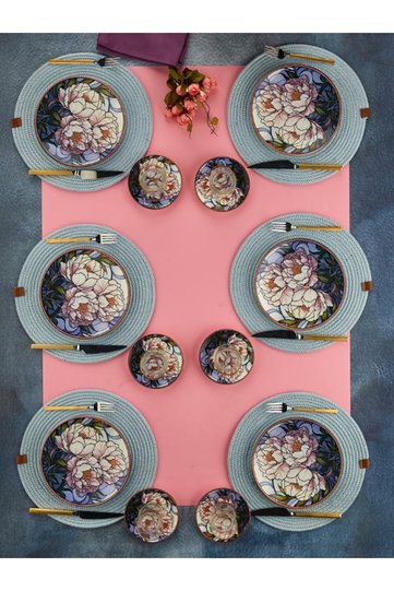 12 Piece 6-Person Alvina Dinner Breakfast Cake Set with Floral Pattern Presentation Plate, Gift Plate