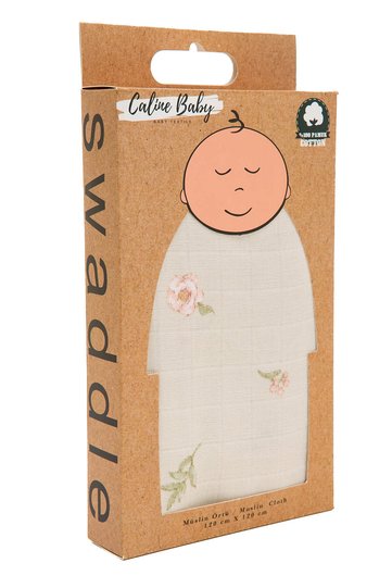 Muslin Cloth Cover Rose Pattern - Beige 120X120 cm + 4 Mouth Wipes