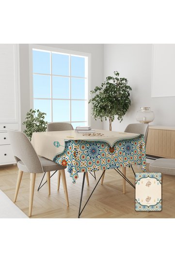 Ramadan Themed Tile Detailed Wrinkle-Free Tablecloth