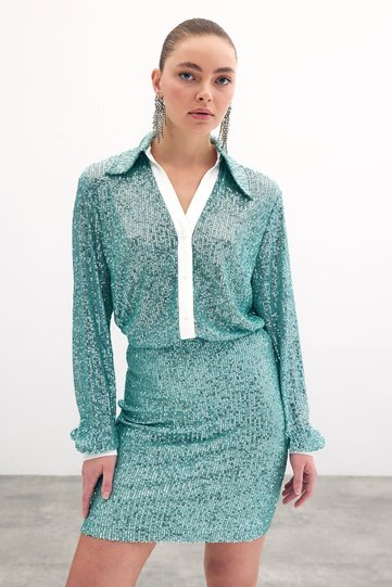 Casual Sequin Shirt - Mint