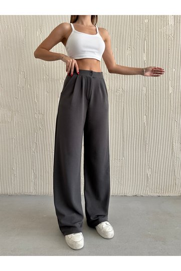 Women's Gray Pleated Palazzo Trousers