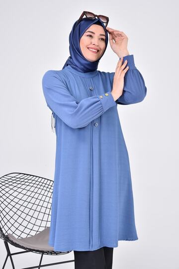Women's Hijab Large Size Long Sleeve Ayrobin Shirt Tunik Indigo
