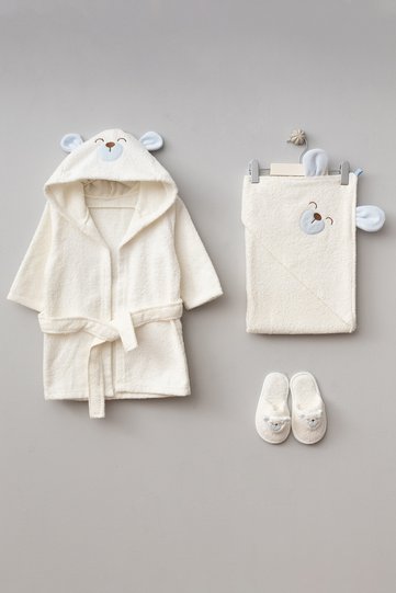 Cotton Baby Bathrobe Set with Cute Dog Figure 0-2 Years Old Boxed