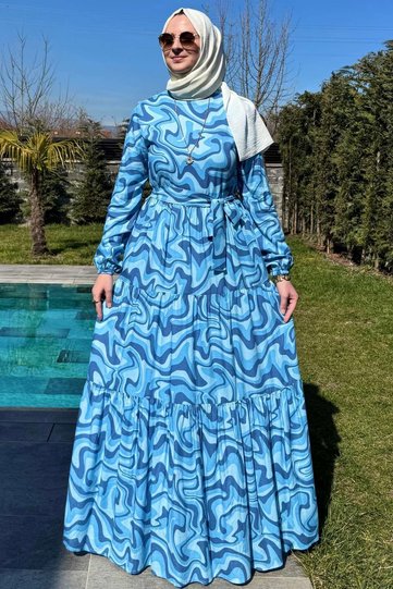 Water Patterned Dress Blue