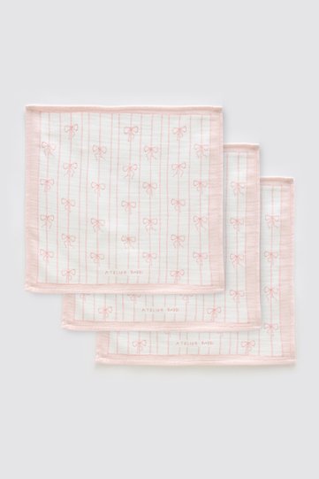 100% Cotton 3-Piece Mouth Cloth Set - Ribbon / Pink