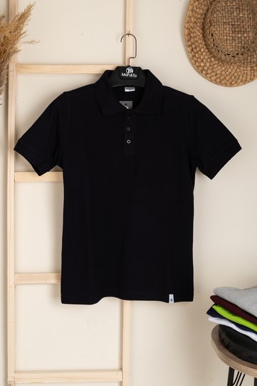 Men's Black Polo Neck T-Shirt – 100% Cotton, Relaxed Fit, Stylish and Comfortable