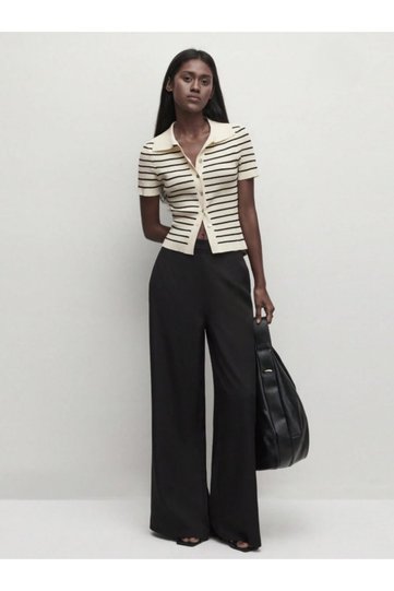 Buttoned Striped Short-Sleeve Transitional Knit Jacket Cardigan Top fm12100