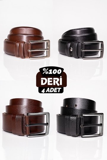 100% Genuine Leather Men's Belt 4-Piece Combination Sports / Classic Leather Belt