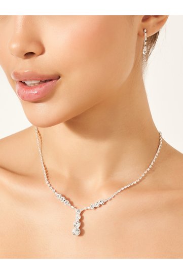 Embellished Faux Crystal Earrings and Necklace Jewelry Set