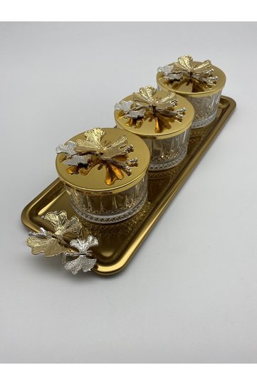 Elysia Gold 3-Piece Glass Bowl with Snack Bowl, Presentation, Seasoning, Ice Cream Rectangular Tray