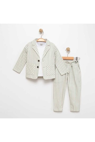 Striped Linen Jacket/T-Shirt/Pants Set