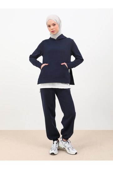 Slit Tracksuit Set - Navy Blue - Por La Cara