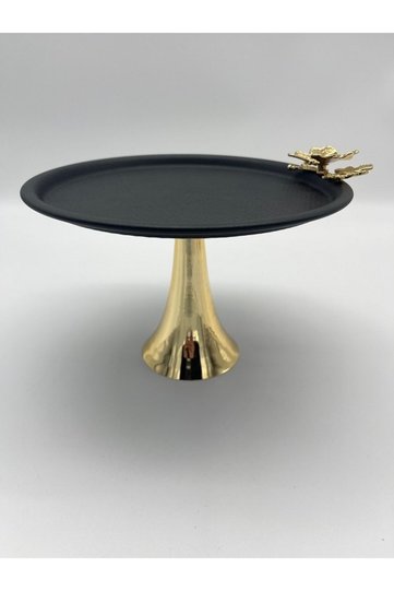 Pedestal Black Round Metal Tea and Coffee Serving Tray, Cake, Pastry, Cookie, Dowry Presentation Tray