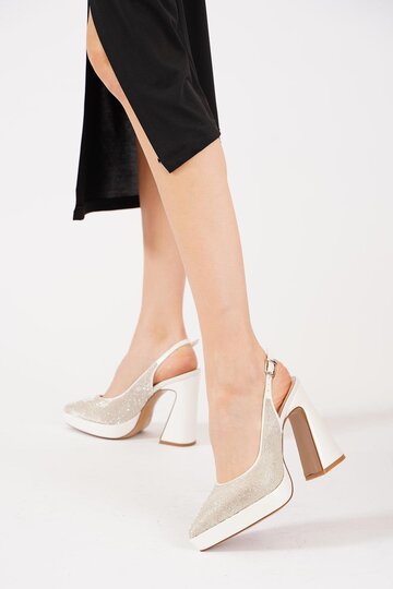 Lacestar platform stone women's evening shoes pearl skin