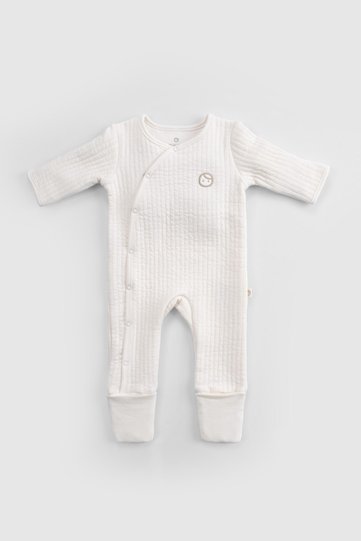 Quilted Ecru Baby Rompers with Booties and Gloves