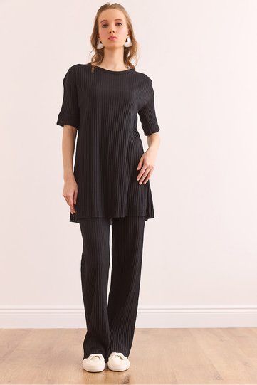 Women's Black Short Sleeve Lower Top Lycra Suit TKM-19000191