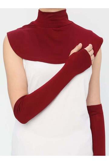 Fingerless Collar & Sleeve Set of Two - Claret Red -
