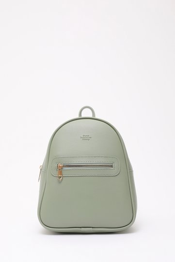 Mint Green Shk200 Faux Leather 2 Compartment Zippered Written Column Strap Backpack