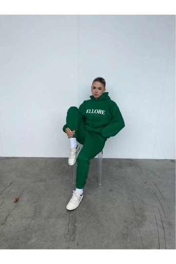Ellore Australia Tracksuit Set Sweatshirt Jogger - Green Printed Oversize Hoodie