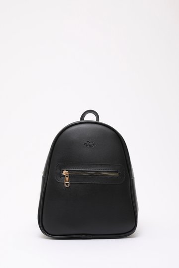 Black Shk200 Faux Leather 2-Compartment Zippered Backpack with Printed Strap