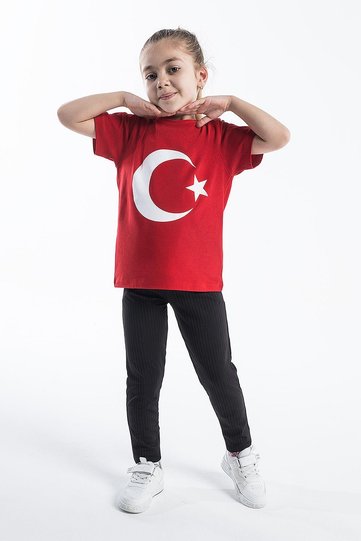 Girl's Turkish Flag Red Tshirt Combed Cotton