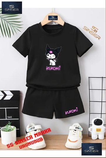 تي شيرت KUROMI SUMMER مطبوع برقبة دائرية للأطفال - طقم شورت
