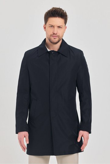 Men's Navy Blue Classic Collar Standard Fit Trench Coat