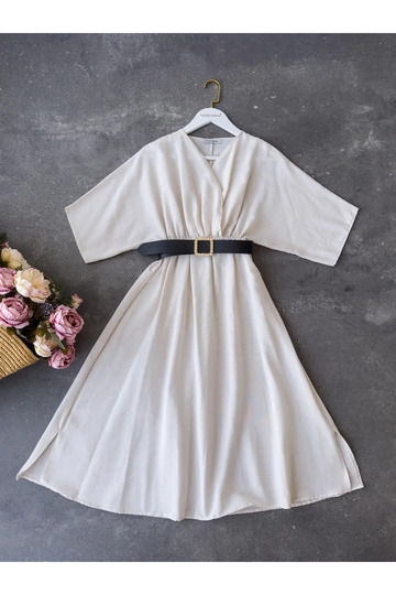 Linen Double Breasted Collar Dress
