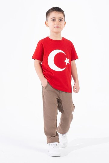 Boy's Turkish Flag Red Tshirt Combed Cotton