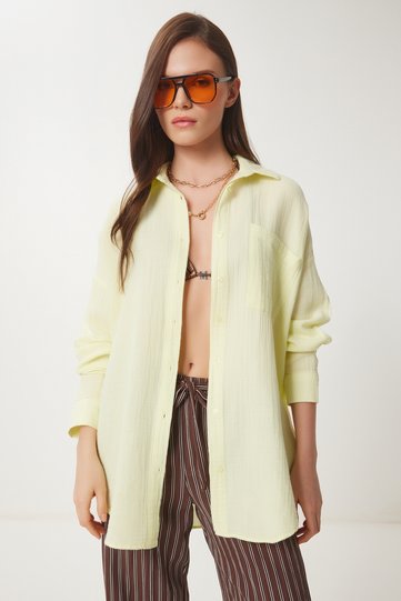 Oversize Basic Muslin Shirt Light Yellow Lmx0002