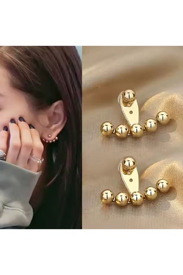Stylish Ball Detailed Earrings Gold Color Stainless Steel, Modern Women's Earrings