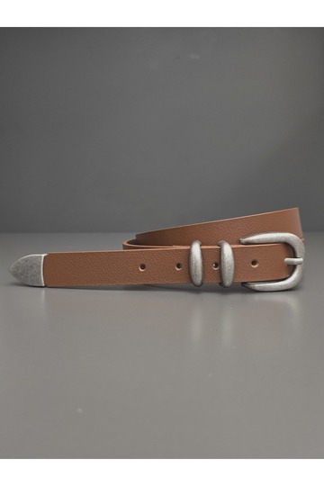 100% Genuine Leather Pewter Coated Tool Buckle Tan Belt