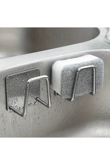 2-Piece Chrome Hanger Adhesive Dish Sponge Holder Silver