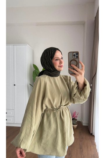 Balon Kol Bel Tie-Up Shirt Light Khaki