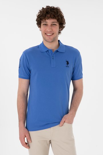 Men's Indigo Slim Fit Polo Collar Basic T-Shirt 50305929-VR028